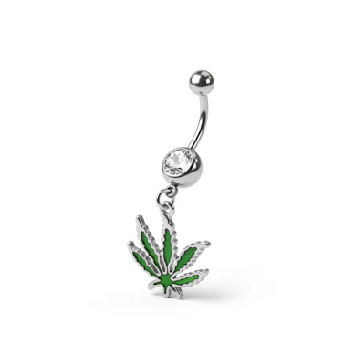 Belly button ring with large marijuana leaf dangle