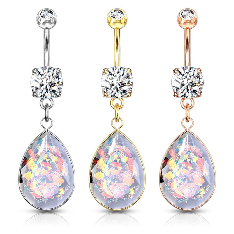 Belly button ring with glitter drop dangle Body Piercing