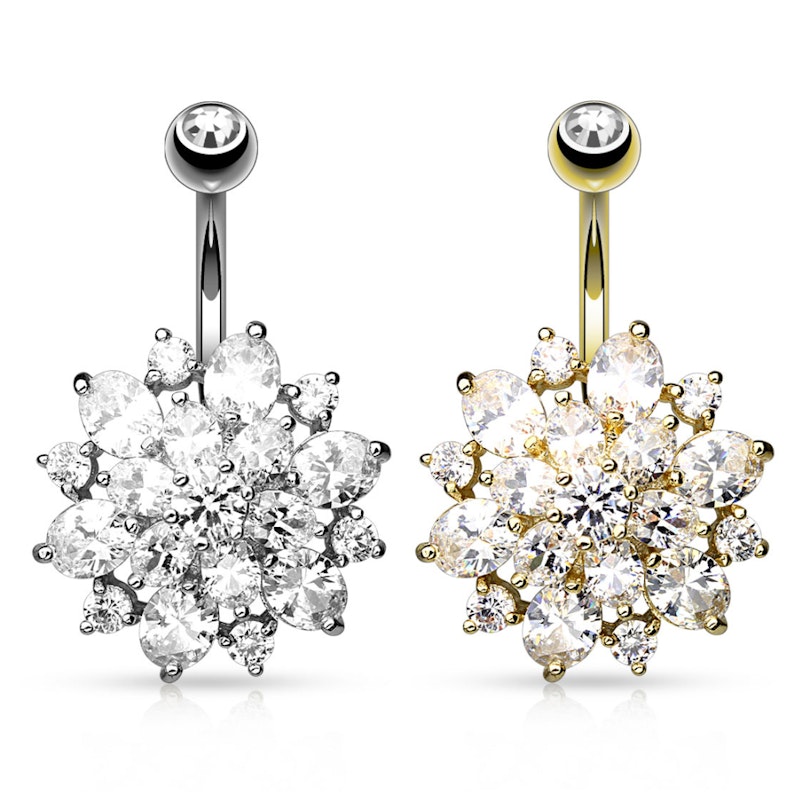 Belly button ring with large studded flower Piercing Jewelry
