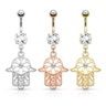 Belly button ring with stones and hamsa hand dangle Body Jewelry