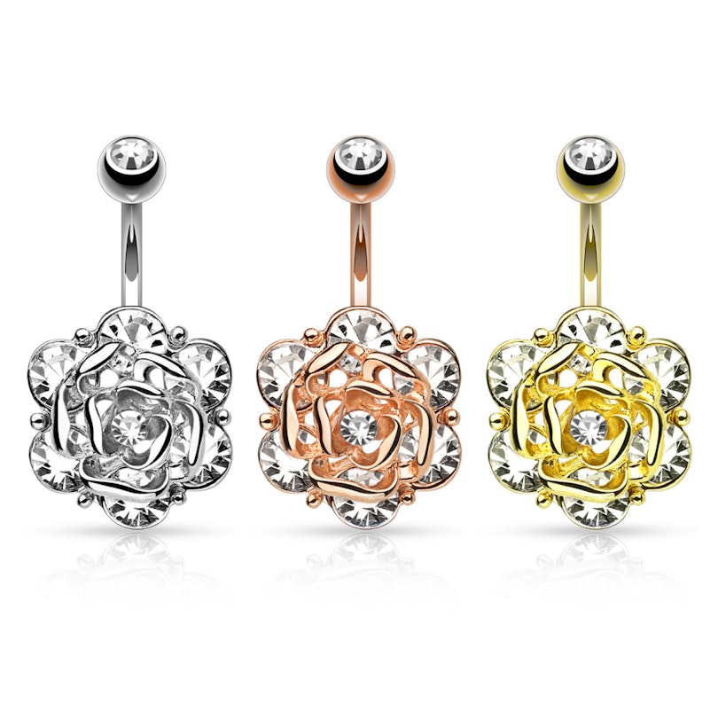 Belly button ring with studded flower in your choice of color Piercings