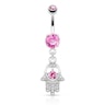 Belly button ring with studded hamsa hand dangle Piercings