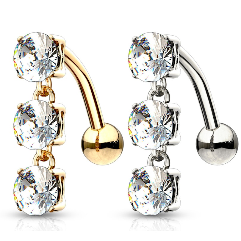 Reverse belly button ring made of 14k gold with stones Body Jewelry