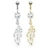 Belly button ring with studded leaf dangle Piercing Jewelry