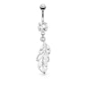 Belly button ring with studded leaf dangle Body Jewelry