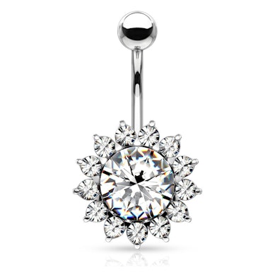 Belly button ring with sunflower-like bottom bead