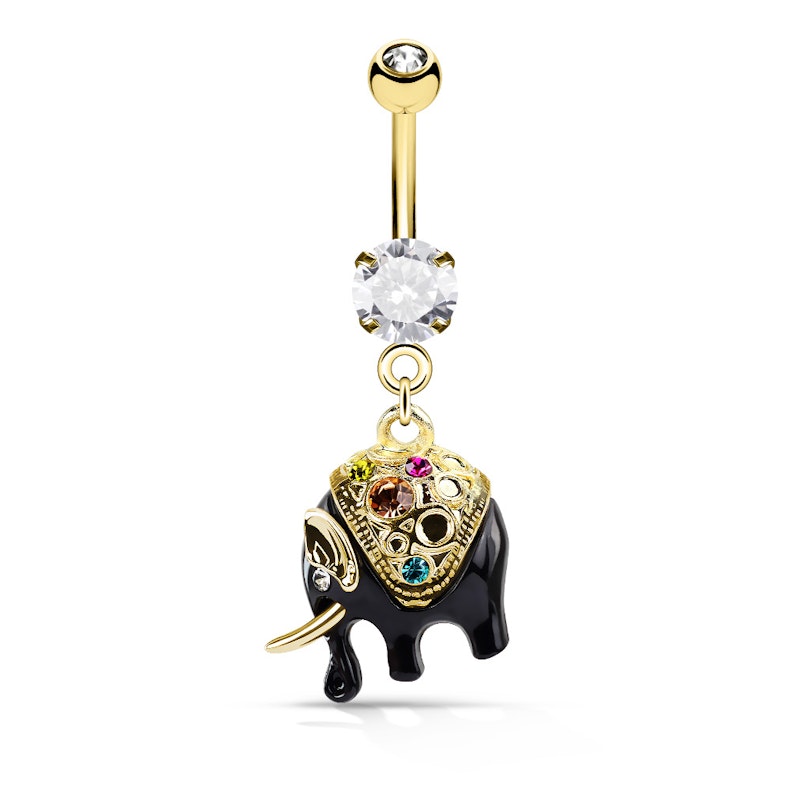 Belly button ring with black elephant dangle Piercings