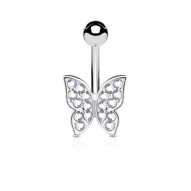 Belly button ring with studded butterfly charm