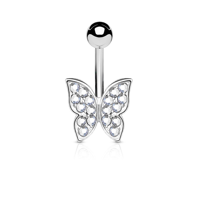 Belly button ring with studded butterfly charm Body Jewelry