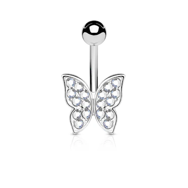 Belly button ring with studded butterfly charm
