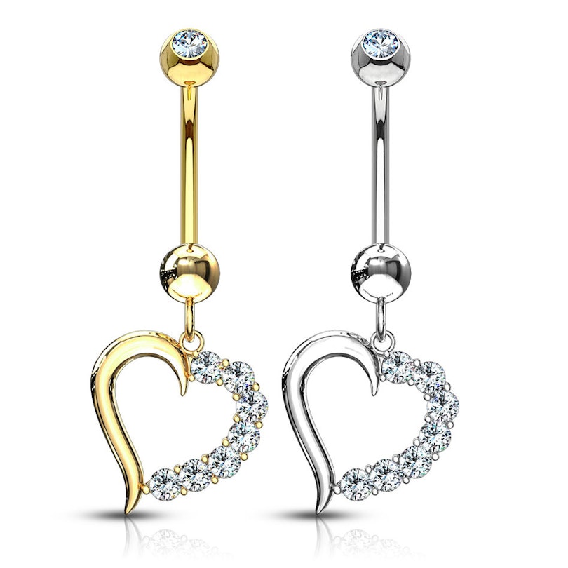 Belly button ring made of 14k gold with studded heart dangle Piercings