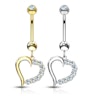Belly button ring made of 14k gold with studded heart dangle Piercings