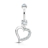 Belly button ring made of 14k gold with studded heart dangle Body Jewelry
