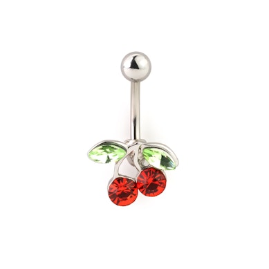 Belly button ring with red cherries