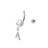 Belly button ring with studded letter dangle Body Jewelry