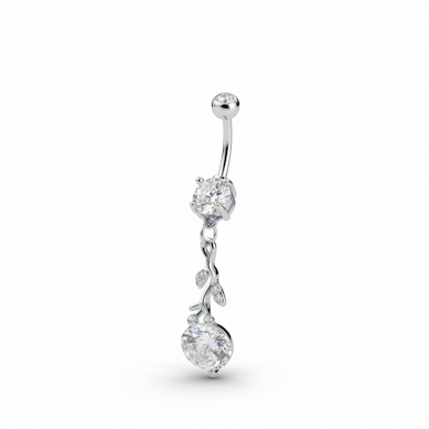 Belly button ring with studded branch dangle and stones