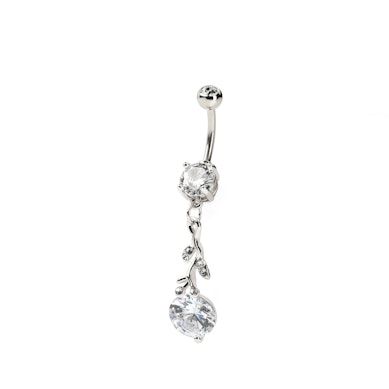 Belly button ring with studded branch dangle and stones