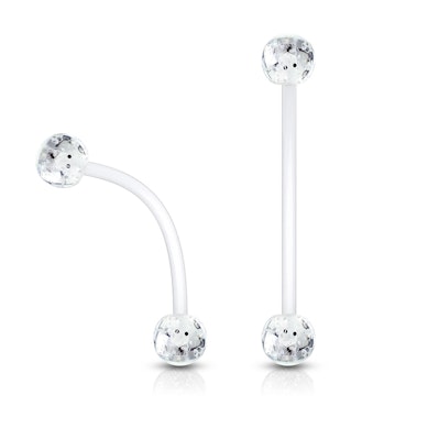 Pregnancy belly button ring with glitter balls