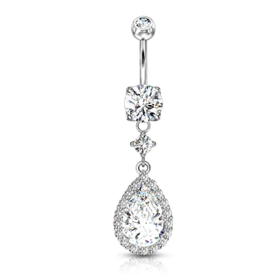 Belly button ring with drop-shaped stone dangle