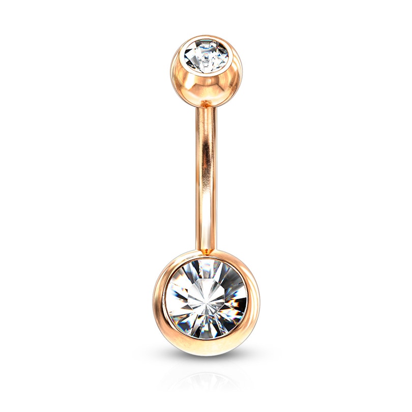 Belly button ring double jeweled and rose gold-plated Piercing