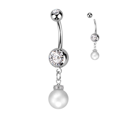 Nakit za popek s kamni in bisernim obeskom