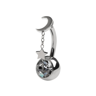 Titanium belly ring with floating moon and star