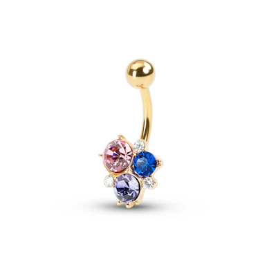 Belly ring with cluster of colourful stones