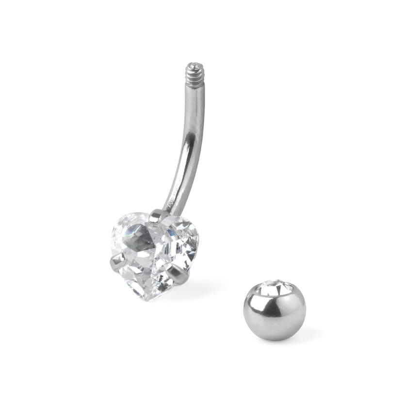 Belly button ring with bottom heart-shaped gem Body Piercing