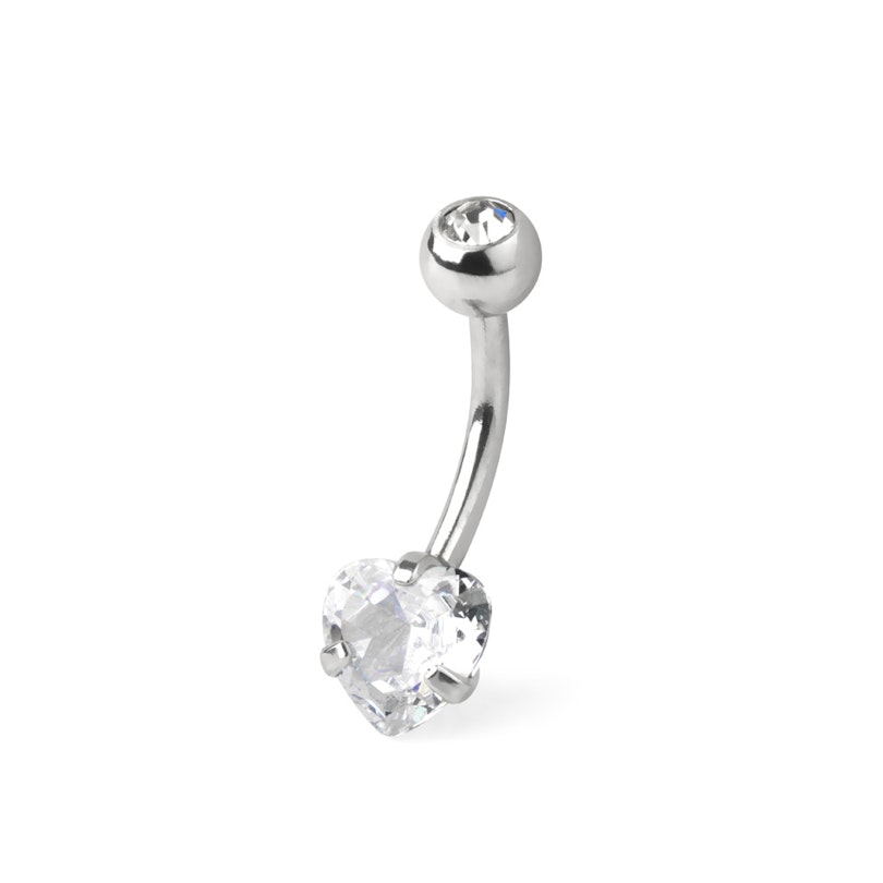 Belly button ring with bottom heart-shaped gem Body Jewelry