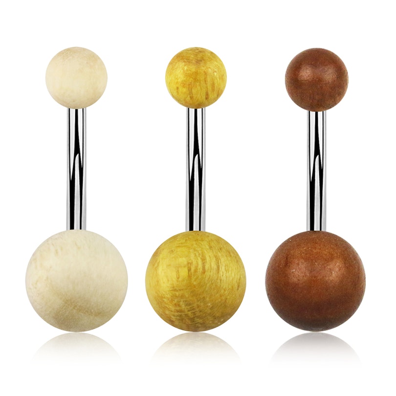Belly button ring with wooden balls Body Piercing