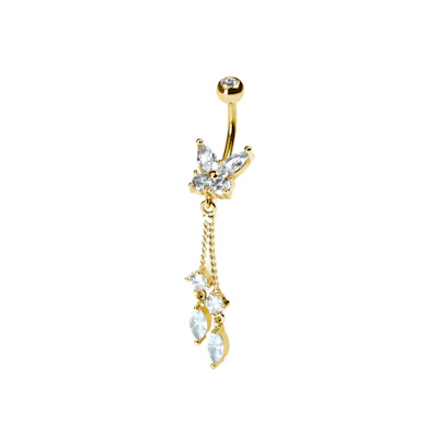 Butterfly belly ring with dangling charms