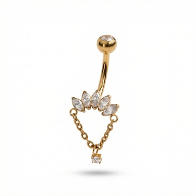Titanium belly ring with marquise stones and chain dangle
