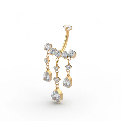 Titanium belly barbell with hanging jewels