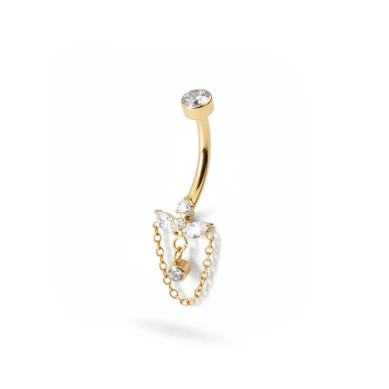 Titanium Belly ring with lotus flower and chain