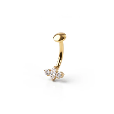 Floating belly ring with central marquise stone in titanium
