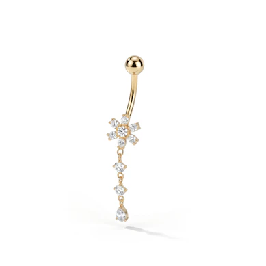 Belly ring with flower and cascading stones in titanium