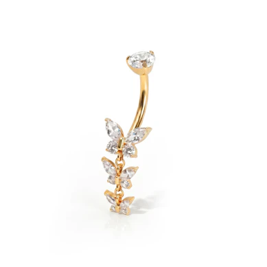 Belly ring with trio of butterflies in titanium