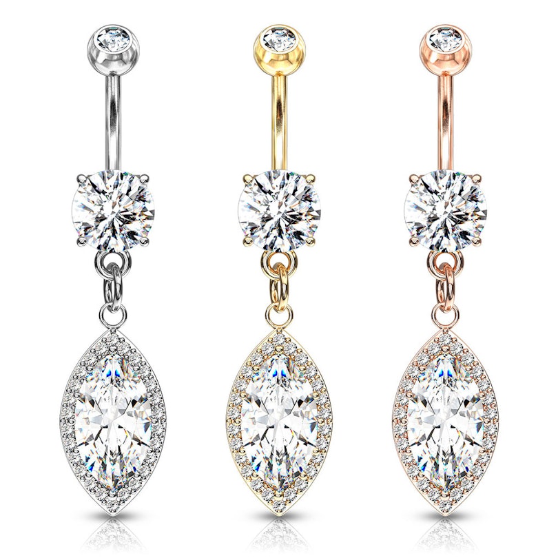 Belly button ring with marquise stone dangle Body Jewelry