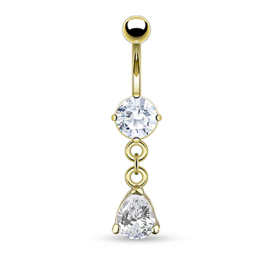 Belly button ring with bottom stone and drop-shaped dangle
