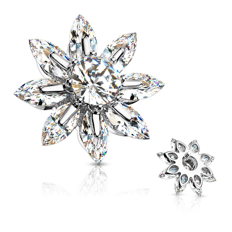 Dermal top with flower of studded petals and large central gem Piercing Jewelry