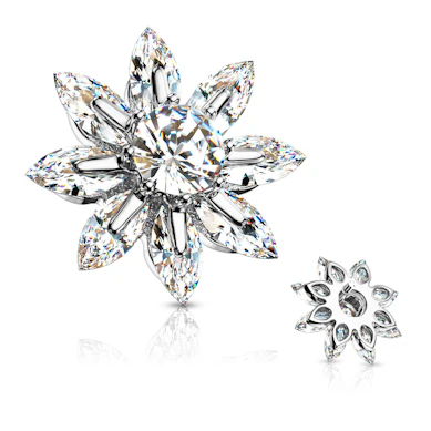 Dermal top with flower of studded petals and large central gem