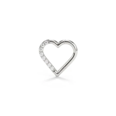 Hinged CZ paved heart-shaped ring made of titanium