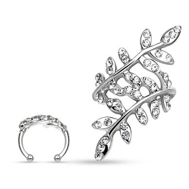 Ear cuff with studded leaves