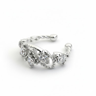 Beautiful ear cuff with gems and beads-silver