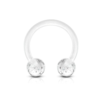 Circular barbell made of acrylic with glitter balls