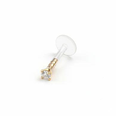 Labret with ptfe post and 14k gold jeweled top