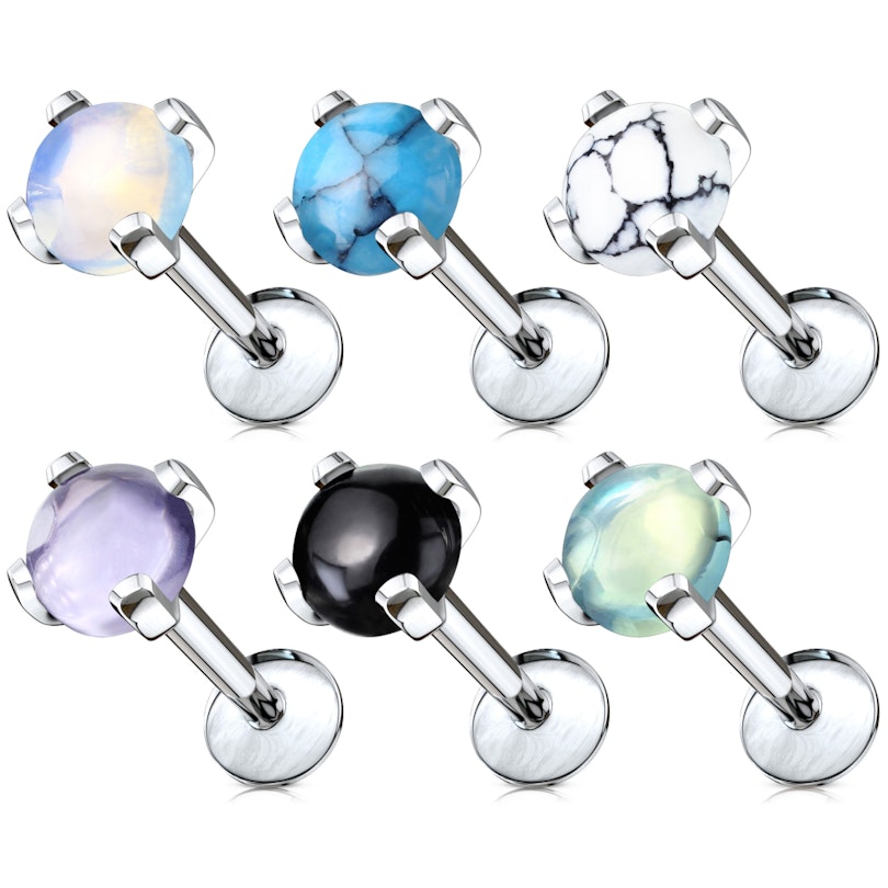 Labret with 4 prong-set gemstone in a variety of choices Body Piercing