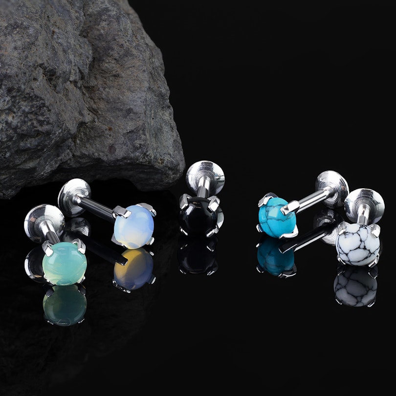 Labret with 4 prong-set gemstone in a variety of choices Piercing Jewelry