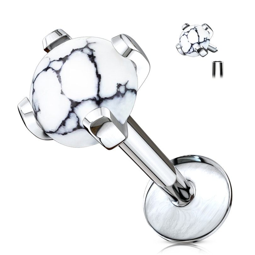 Labret with 4 prong-set gemstone in a variety of choices Piercing