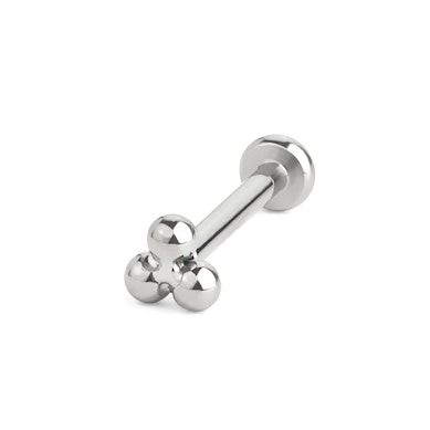 Titanium push-in labret with triangular ball cluster top